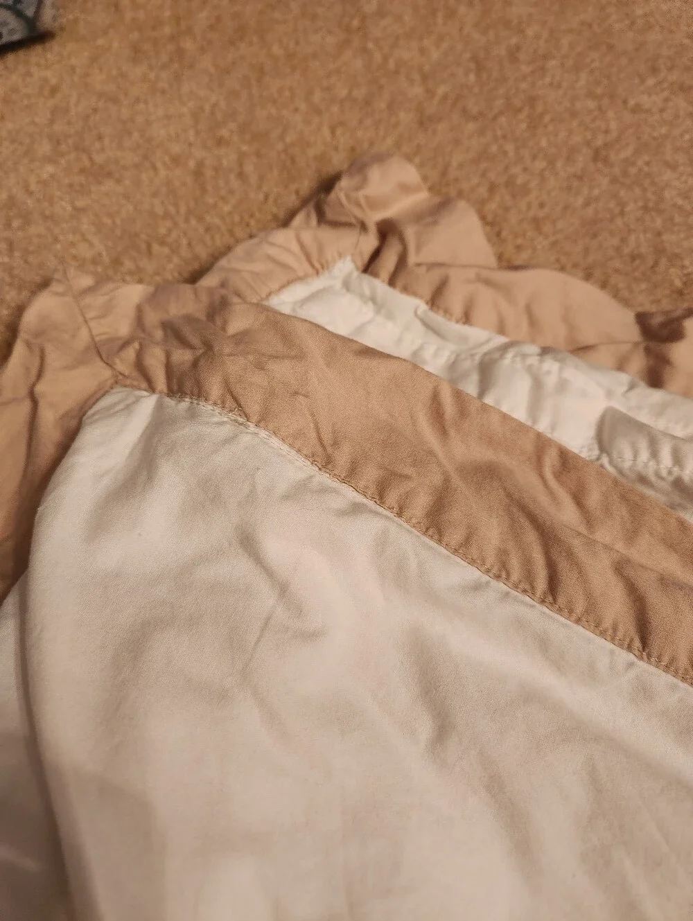 Land's End Duvet Cover Full White With Beige Edges 100% Cotton